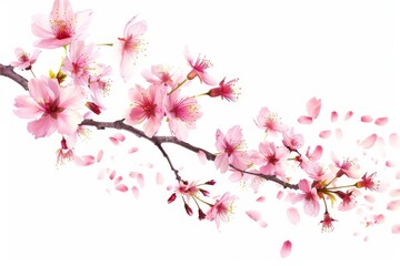 Fototapeta premium Cherry blossom branch with watercolor pink sakura blooming, sakura flower illustrations on a white background