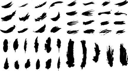 ink brush strokes set. Brushes, lines, grungy. Dirty artistic design elements, frames. brush stains and strokes on the transparent background.