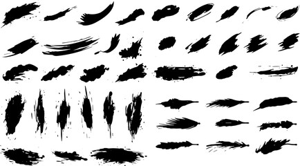 ink brush strokes set. Brushes, lines, grungy. Dirty artistic design elements, frames. brush stains and strokes on the transparent background.