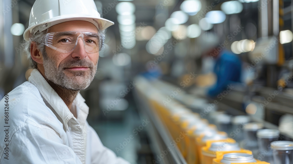 Aufkleber Portrait of a production line supervisor overseeing the packaging process, professional environment. Generative AI.