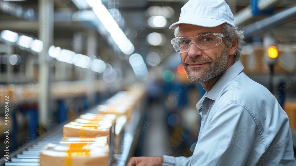 Aufkleber Portrait of a production line supervisor overseeing the packaging process, professional environment. Generative AI.