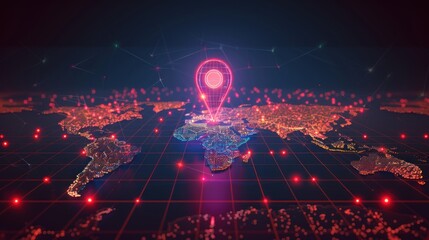 Obraz premium Global Network with Red Pin Location on Africa