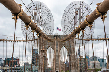 Brooklyn Bridge and American Flag