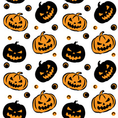 Halloween carved pumpkins seamless vector pattern, decorative background, wallpaper, textile print, wrapping paper.