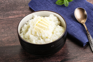 Homemade rice porridge with butter