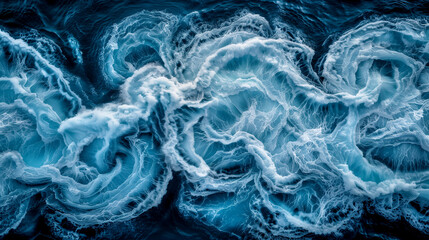 A large wave with a lot of foam and spray. The image has a sense of movement and energy, as if the wave is in motion