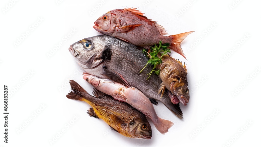 Wall mural dried fish on a white background