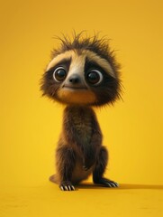 Fototapeta premium Adorable Baby Sloth Standing on Yellow Background