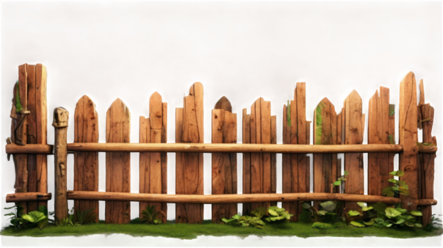 Rustic wooden fence in realistic 3d render with transparent background