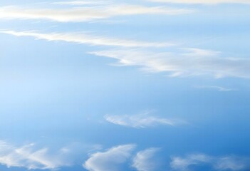 Blue sky with wispy clouds reflected in water,Clean Blue sky Background
