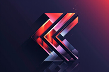 A bold logo with a three-dimensional arrow design, featuring reflective surfaces and shadow effects, set against a dark backdrop