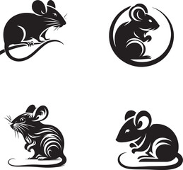 mouse with different poses silhouette vector black ton white background