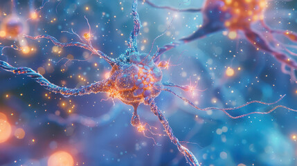 a neuron, with dynamic colors and intricate details