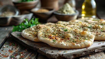 Close-up of delicious Zaatar flatbreads