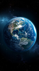 The planet Earth in the void of space. Night sky full of stars with the planet Earth.