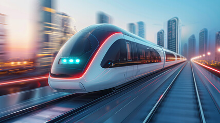 Sleek, high-speed train traverses a glowing tunnel, showcasing the convergence of cutting-edge design and engineering excellence.