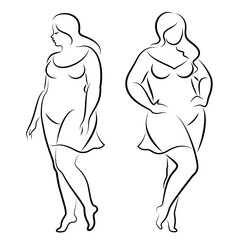 Collection. Silhouette figure of a slender woman. The girl is standing. The girl is full of beauty and sexuality. Girl is overweight vector illustration set