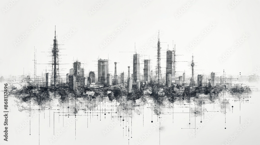 Aufkleber design a minimalist, scratchy sketch style black and white drawing that combines elements of both 4g