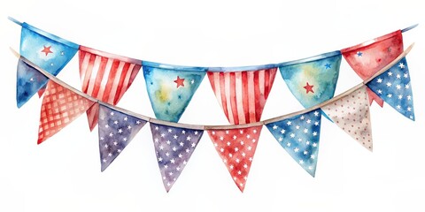 Obraz premium Colorful bunting flags in watercolor style for Fourth of July celebration, Fourth of July, bunting
