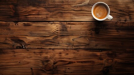 Wooden table with coffee cup cafe flyer empty space