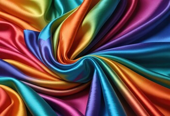 Fototapeta premium elegant drape of rainbow-colored silk cloth, emphasizing the lustrous surface and soft, flowing folds.