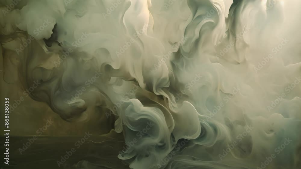 Poster monochromatic artwork displaying swirling smoke patterns on a clean white backdrop, depict a scene w