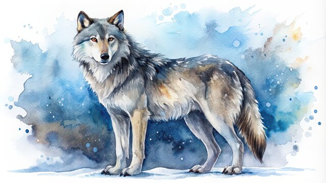 Watercolor ink pencil drawing of a fierce norther Fenris wolf, watercolor, ink, pencil, drawing, wildlife, wolf