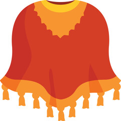 Red poncho with yellow trim and tassels, traditional garment for latin american fashion design