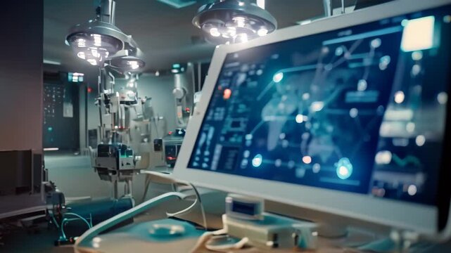 Tablet Computer in Hospital Room, Depict the integration of technology within a healthcare network for improved patient care