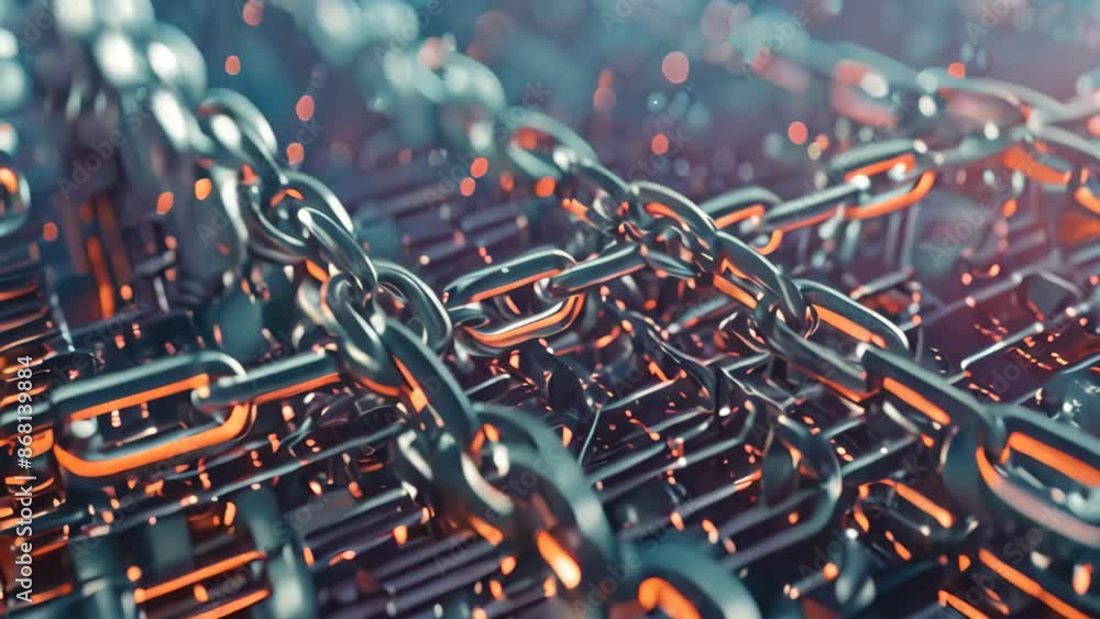 Poster a digital representation of a chain displayed on a computer monitor, depict the potential impact of 