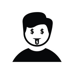 simple man icon with dollars in his eyes. flat design style. Suitable for icons for reports, web, presentations etc. vector design template