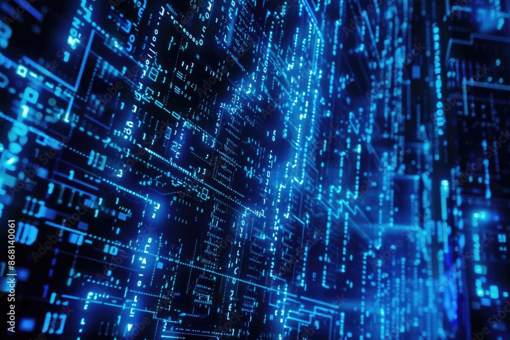 Aufkleber digital matrix cyber war ai data analysis led screen.