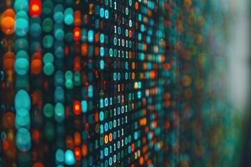 Digital binary data on computer screen. Close up with small dept