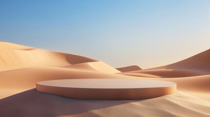 A large empty space in the desert with a small circular structure in the middle. Product presentation background