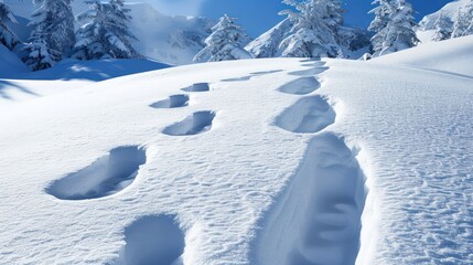 Obraz premium A snowy mountain with a path of footprints leading up to it