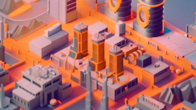 Isometric view of a Bitcoin factory with smoke billowing out, Depicting the relationship between electricity consumption and cryptocurrency mining
