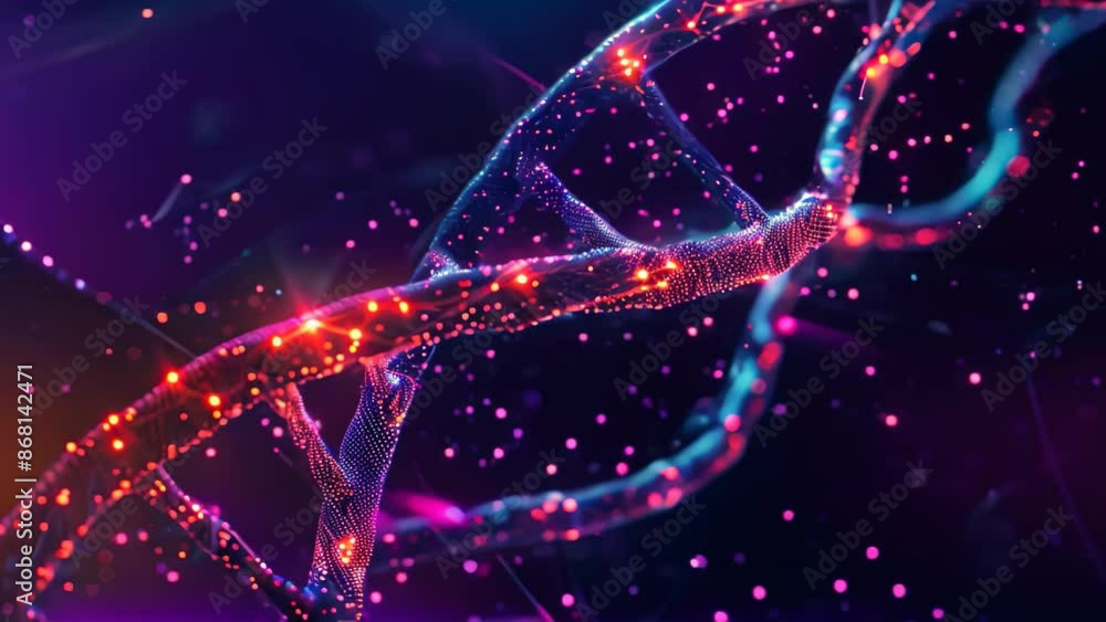 Poster detailed view of a dna strand, showing the double helix structure up close, design a series of abstr