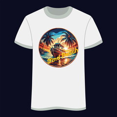 Ocean beach with deep red and navy blue sunset hues combined with vintage palm trees 