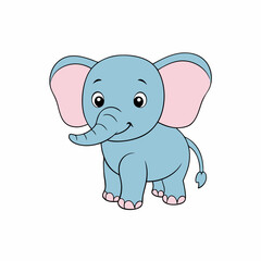 Fototapeta premium flat color cartoon style cute baby Elephant vector art illustration.