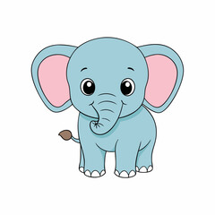 Fototapeta premium flat color cartoon style cute baby Elephant vector art illustration.