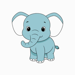 flat color cartoon style cute baby Elephant vector art illustration.