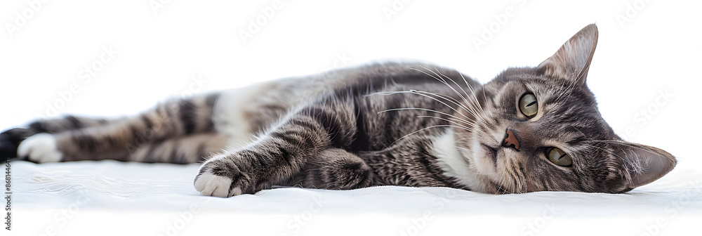 Sticker beautiful grey cat isolated on a white