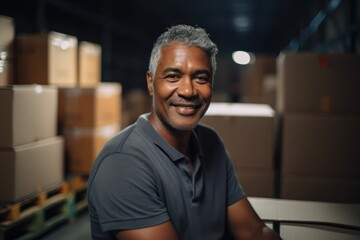 Fototapeta premium Middle-aged man smiling in a warehouse