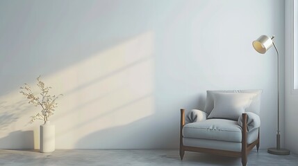 Home Interior Wall Mock-Up with Gray Velvet Armchair

