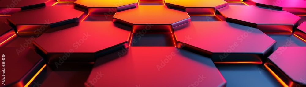 Poster abstract red and orange hexagon pattern background - 3d geometric design.