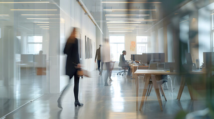 office in white blurry background subtle people blurry