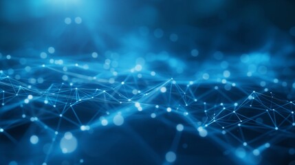 Obraz premium Abstract technology background of a quantum computing system with a cyber network grid and connected particles. Artificial neurons, global data connections