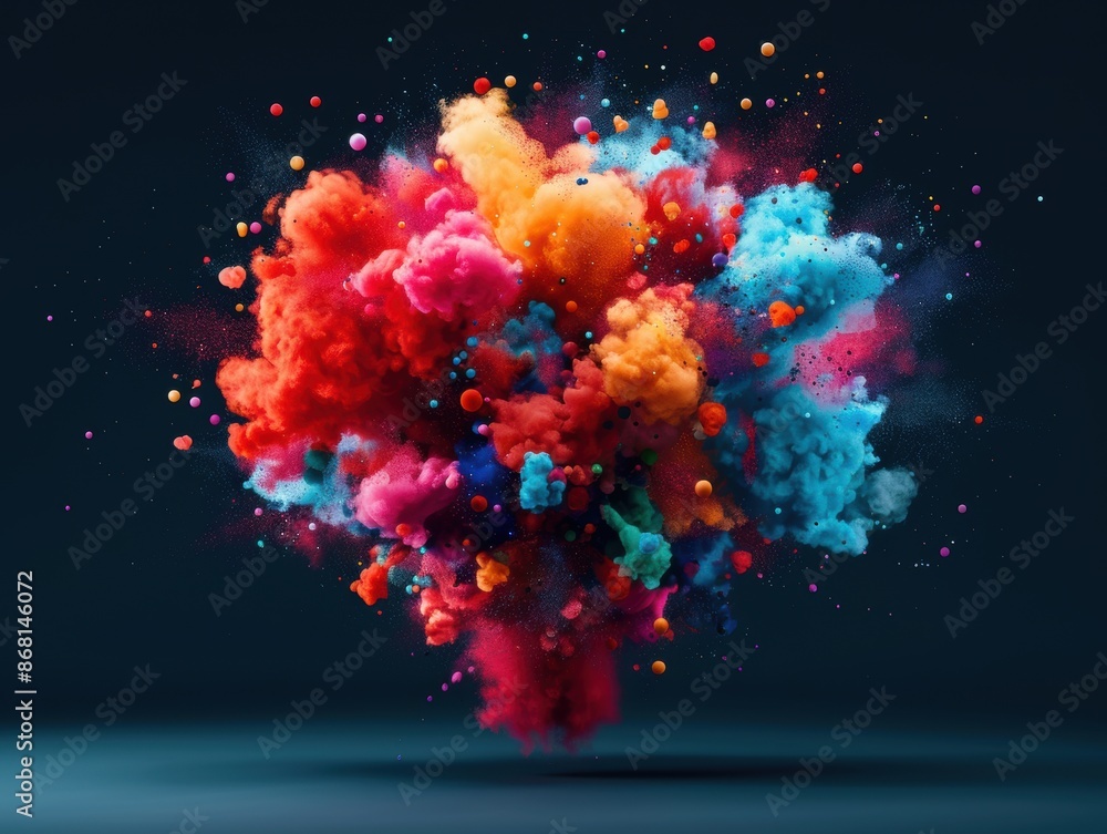 Poster vibrant explosion of colorful powder against a dark background, creating a stunning visual effect an