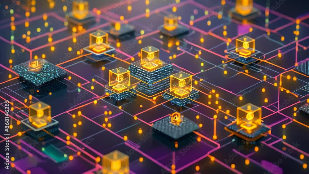 Aufkleber a computer network with glowing orange lights representing data transfer and connectivity, develop a