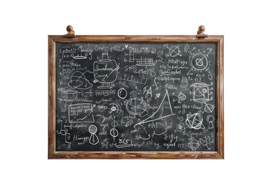 Rustic chalkboard filled with mathematical equations, diagrams, and computations. Ideal for educational, academic, and scientific themes.